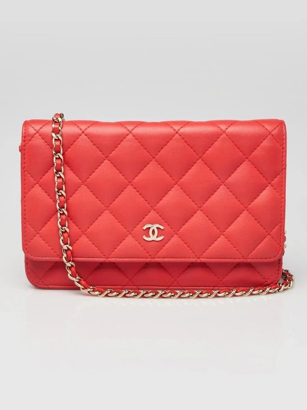 Chanel Red Quilted Lambskin Leather Classic WOC Clutch Bag
